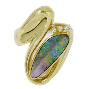 Boulder Opal Diamond 0.08ct Ring K18 Yellow Gold US 7.5 11.4g
